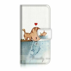 iPhone 12 mini ミニ 猫魚キス スマホケース 手帳型ケース スマートフォン カバー