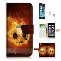 iPhone 6 6S Plus サッカーボール 炎 スマホケース 充電ケーブル フィルム付_画像3