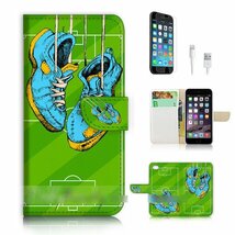 iPhone 6 6S Plus サッカーボール スパイク ピッチ スマホケース 充電ケーブル フィルム付_画像3