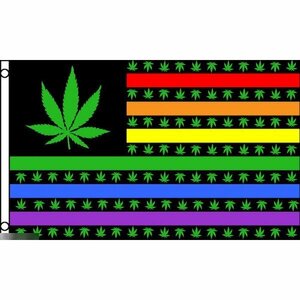 海外限定 国旗 マリファナ 大麻 アメリカ 星条旗 USA 虹 レインボー 特大フラッグ