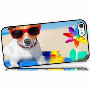 iPhone 5S 5C SE 犬 ドッグ サングラス ひよこ ビーチ アートケース 保護フィルム付