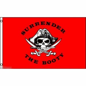 海外限定 国旗 海賊旗 パイレーツ スカル 骸骨 獲物をよこせ 赤 レッド 特大フラッグ