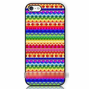 iPhone 5S 5C SE メキシコ アステカ 民族柄 虹 レインボー アートケース 保護フィルム付