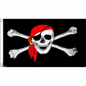 海外限定 国旗 海賊旗 パイレーツ スカル 骸骨 赤いバンダナ アイパッチ 眼帯 特大フラッグ