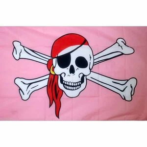 海外限定 国旗 海賊旗 パイレーツ スカル 骸骨 赤いバンダナ アイパッチ 眼帯 ピンク 特大フラッグ