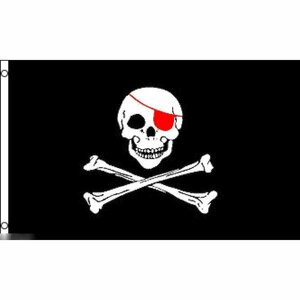 海外限定 国旗 海賊旗 パイレーツ スカル 骸骨 ドクロ アイパッチ 眼帯 赤 レッド 特大フラッグ
