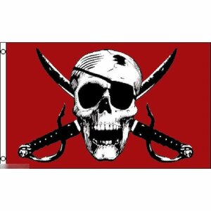 海外限定 国旗 海賊旗 パイレーツ スカル 骸骨 クロスサーベル 赤 レッド 特大フラッグ