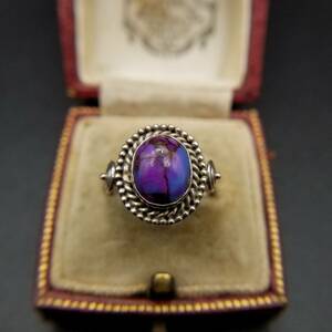 925 silver Mystic color stone American Vintage te The Yinling g silver Showa Retro ring costume jewelry kaboshonN23