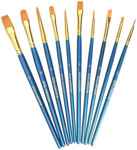 KOLAMOON 10本水彩筆 アクリル絵の具 油彩筆 絵筆セット 面相筆 丸筆 平型筆 画線筆 ナイロンの毛 画筆 アクリル筆