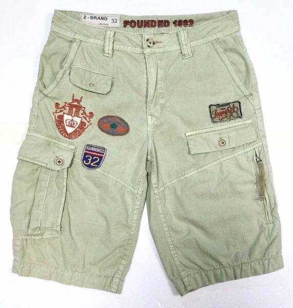 8.5@ 良品「Z-BRAND」ヴィンテージ加工 アシンメトリーデザイン カーゴショーツL-Khaki SIZE:32