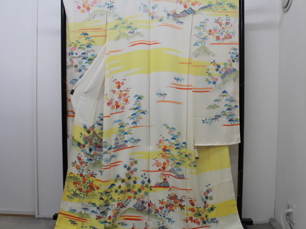 Rakufu Special Selection 93999 wtj Yuzen Furisode peint à la main, Déballé, Lavé, Couture temporaire, Réorganiser, mode, Kimono femme, kimono, Kimono à manches longues