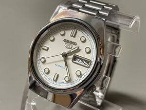 1円〜◆セイコー SEIKO 5 セイコーファイブ AUTOMATIC 自動巻 6309-7330 ホワイト文字盤 メンズ腕時計 稼働品