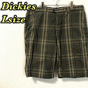 Dickiesディッキーズチェック柄ハーフパンツオリーブカラーひざ丈ショーツショートパンツ