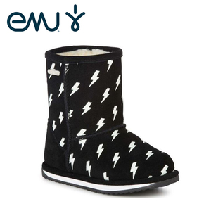 【送料無料】EMU エミュー Lightning Bolt Brumby ショートブーツ 15cm キッズ 防水 ブーツ ブラック 光る スエード emk1210210
