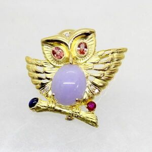 ◎中古美品◎１８金　ラベンダーヒスイ　8.60ct　フクロウデザイン　ブローチ兼ペンダント