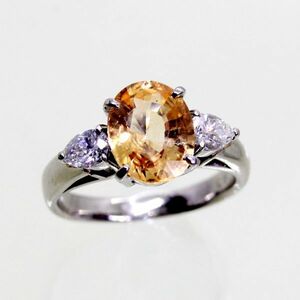 ◎中古美品◎プラチナ　ゴールデンサファイア　2.62ct　ダイヤ　0.43ｃｔ　リング　10号