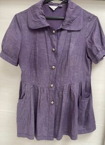中古　パープル　紫　半袖　シャツ　ブラウス　M