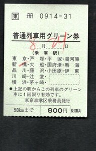 普通列車用グリーン券８００円（ＪＲ東京車掌区）