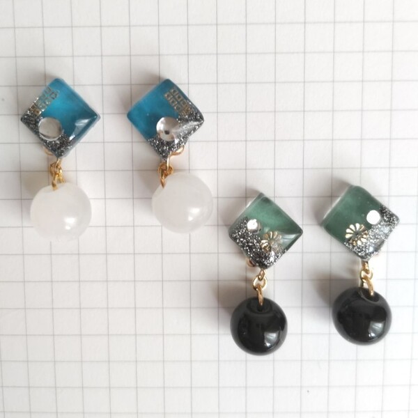 ハンドメイド くすみカラータイルピアス