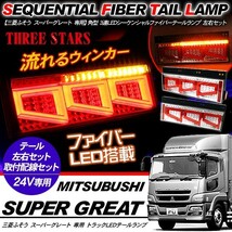 スーパーグレート シーケンシャル ファイバー LED テールランプ 左右セット 専用配線 3連 角型 Eマーク取得済 流れる トラック用品_画像1