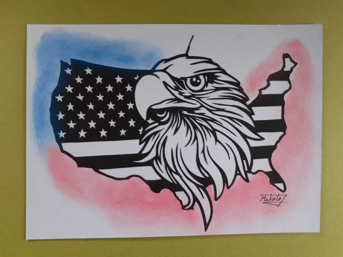 Papierschnittkunst amerikanische Flagge und Adler, Kunstwerk, Malerei, Collage, Papier schneiden