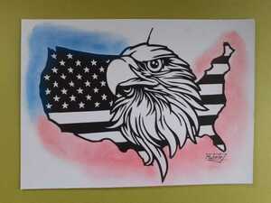 Art hand Auction Art de découpe de papier drapeau américain et aigle, Ouvrages d'art, Peinture, Collage, Le découpage de papier