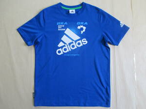 送料180円 adidas 半袖 ロゴ マーク プリント Tシャツ 青 160 身幅47cm アディダス