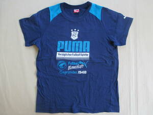  postage 180 jpy PUMA short sleeves Logo Mark print T-shirt navy blue 160 width of a garment 46cm Puma 