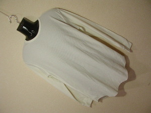 ssy4914 長袖 Tシャツ カットソー ホワイト系 ■ ワッフル ■ 裾ラウンド 無地 クルーネック 綿混素材 Lサイズ