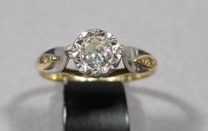 * Vintage 18KYG/ PT sleigh tea diamond ring foreign-made 1930 year about 