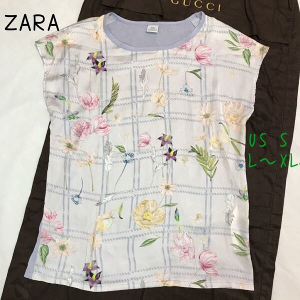 美品★ ZARA ザラ　とろみ　花のカットソー　花柄　スカーフ柄　ゆったり　エレガント　USA Sサイズ　L〜XL相当　古着