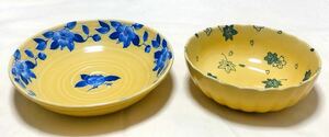 美品　陶磁器　たち吉　イエロ－　桜紅葉柄鉢＆椿柄深皿