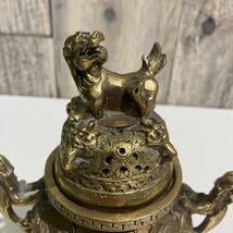 香炉 香道具 三足 銅製 大明宣徳 獅子と龍　サイズ高さ14cm 重量547g _画像2
