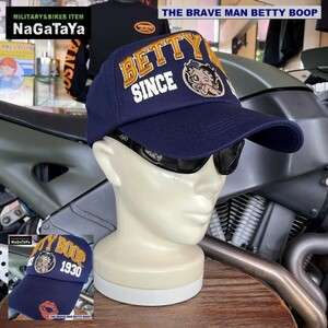 ベティ・ブープ×ブレイブマンコラボ BBB-2224 カレッジ風 ベティー刺繍 6パネル ツイルキャップ ネイビー 野球帽 帽子