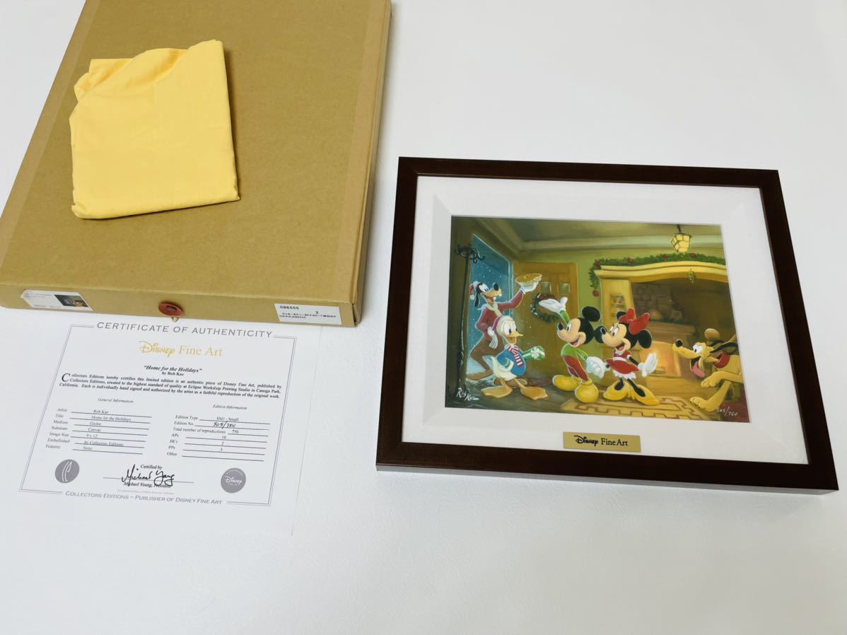 極美品 Disney Fine Art ミッキー&ミニー&ドナルド 休日のクリスマス 絵画 ロブ･カズ 付属完備, アンティーク, コレクション, ディズニー, その他