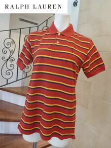  прекрасный товар Polo Ralph Lauren * мужской na кроме красный × темно-синий × желтый рубашка-поло с коротким рукавом 160 XS соответствует 