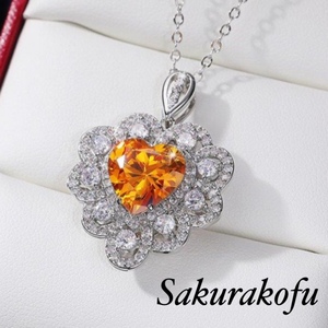  free shipping popular design yellow topaz zirconia gorgeous Heart design elegant lady's necklace (D142)