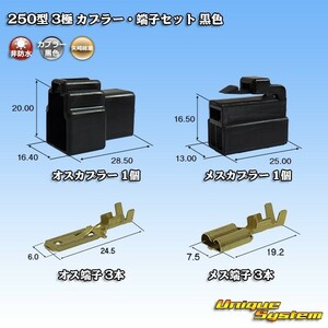 矢崎総業 250型 3極 カプラー・端子セット 黒色