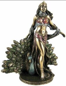 ギリシャ神話　女神像 　ヘーラー ブロンズ彫刻　置物　女性像　ヘラとピーコック　古代ギリシャ インテリア　置物　飾り物　孔雀　工芸