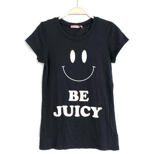 美品 JUICY COUTURE Tシャツ S 黒 スマイル ロゴ ニコちゃん フロッキープリント やわらかい生地 トップス ジューシークチュール 半袖 E671