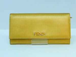 １円 正規品 極美品 FENDI フェンディ 二つ折り 長財布 ゴールド K550-20