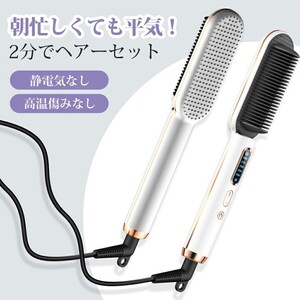★サロン級の仕上がり★ 2way ヘアアイロン ブラシ型 ストレートアイロン