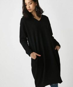 ◆AZUL by moussy Vネックコクーンシルエットカットワンピース レディース S 黒 ブラック アズールバイマウジー スカート ニットワンピース