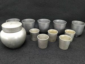 純錫 すじや栄助 茶壷　茶道具　煎茶道具 カップ 10個セット レトロ アンティーク 金属工芸品 (22_10315_14)