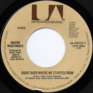 [7] '75米Orig / Maxine Nightingale / Right Back Where We Started From / United Artists Records / UA-XW752-Y / Soul / Funk