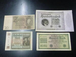 22L　P　№5　ドイツ紙幣　インフレ時期　計4枚　