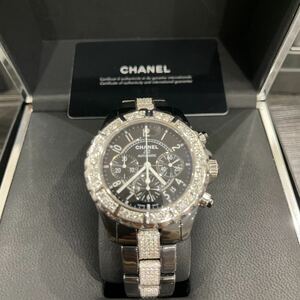 極美品　大粒ダイヤ　CHANEL J12 41ミリ　クロノ　黒　ダイヤ　自動巻　メンズ　腕時計　H0940 スーパーセレブ時計