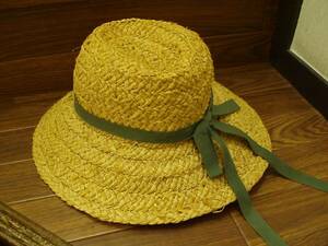 *L.L.Bean LL bean straw hat (57cm) 90*s Vintage Old lady's straw hat green ribbon 