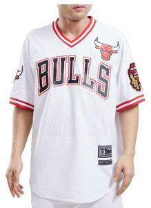BG1)PRO STANDARD Chicago Bulls VネックジャージTシャツ/白/M/シカゴ・ブルズ/HIPHOP/NBA
