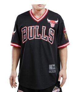 BG1)PRO STANDARD Chicago Bulls VネックジャージTシャツ/黒/M/シカゴ・ブルズ/HIPHOP/NBA